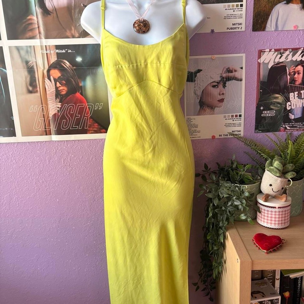 Elegant Chartreuse Satin Slip Gown XXL